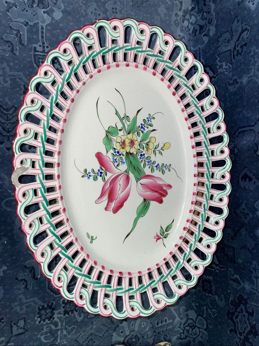 Luneville Old Strasbourg Pierced Dinner Platter Keller et Guerin Reticulated